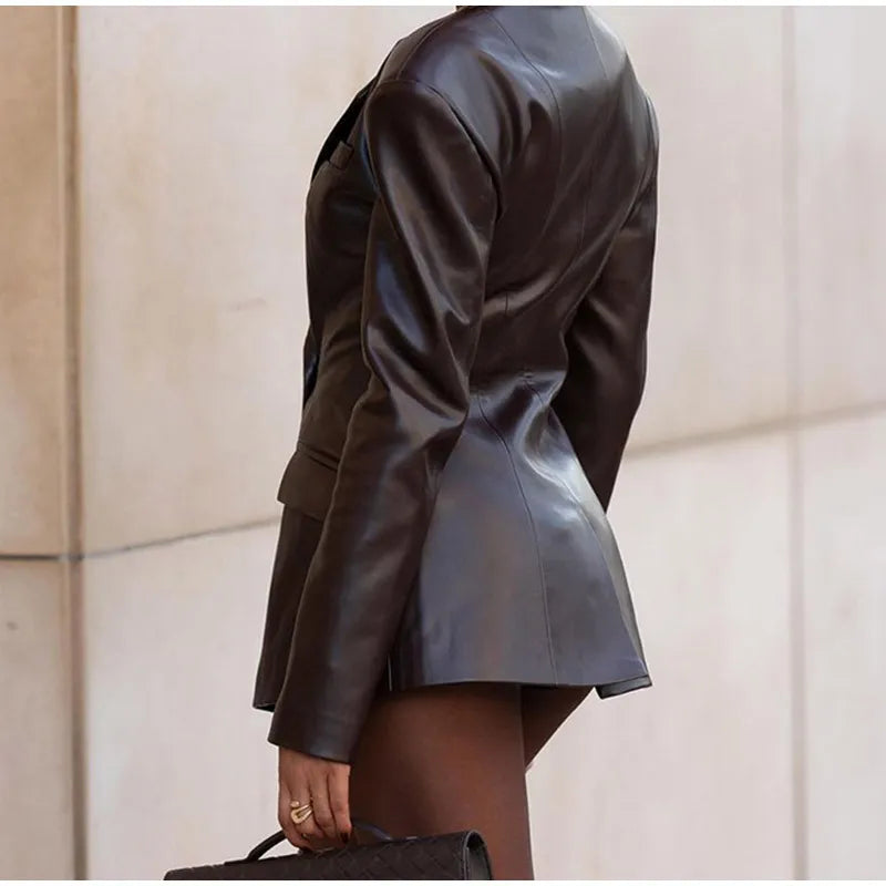 Blazer femme effet cuir taille cintrée revers structuré - Odile