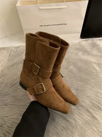Bottines femme effet daim boucles tige courte automne - Pelinna