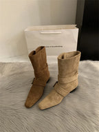 Bottines femme effet daim boucles tige courte automne - Pelinna
