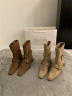 Bottines femme effet daim boucles tige courte automne - Pelinna