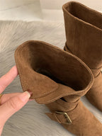 Bottines femme effet daim boucles tige courte automne - Pelinna