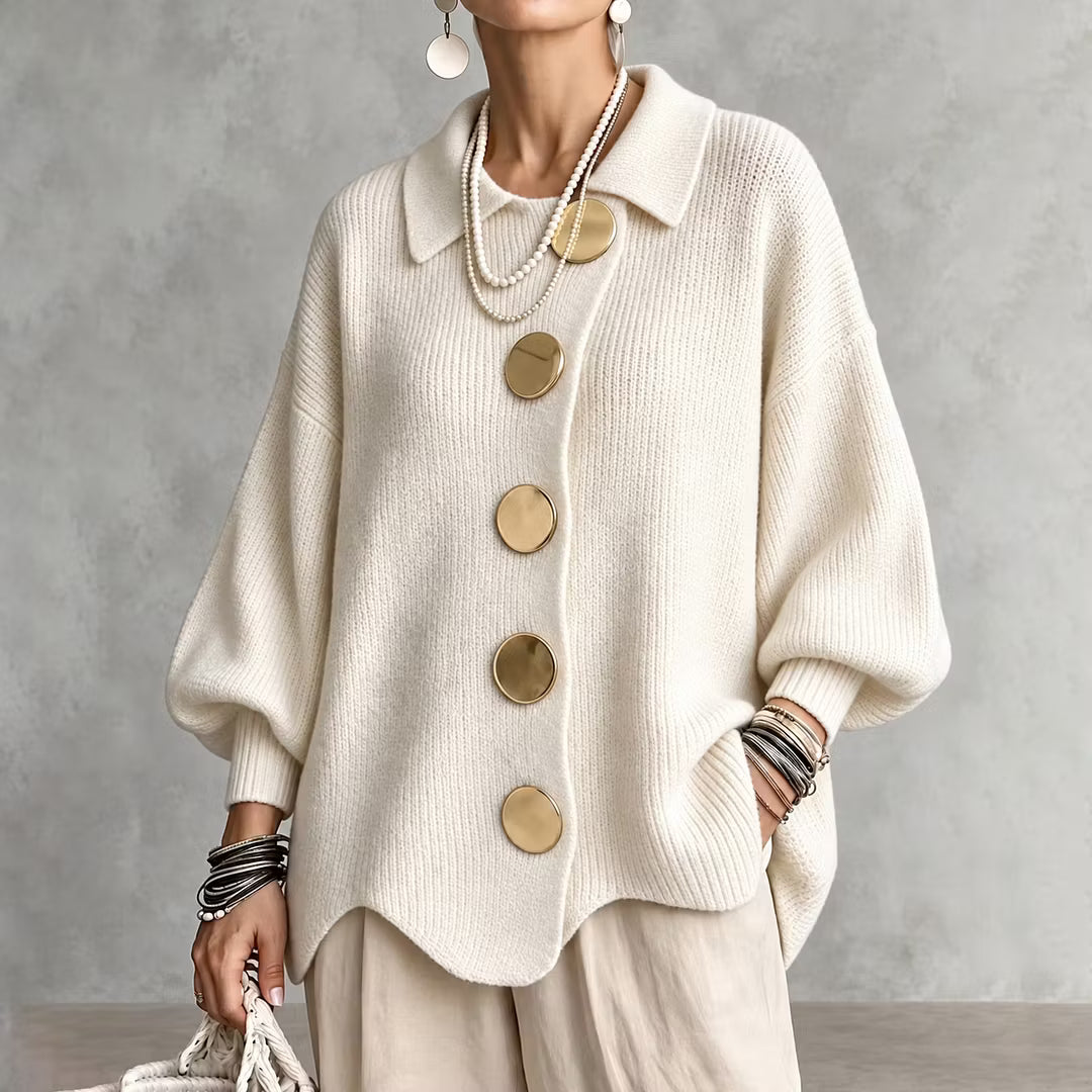 Cardigan maille femme col boutonné manches longues automne - Amalia