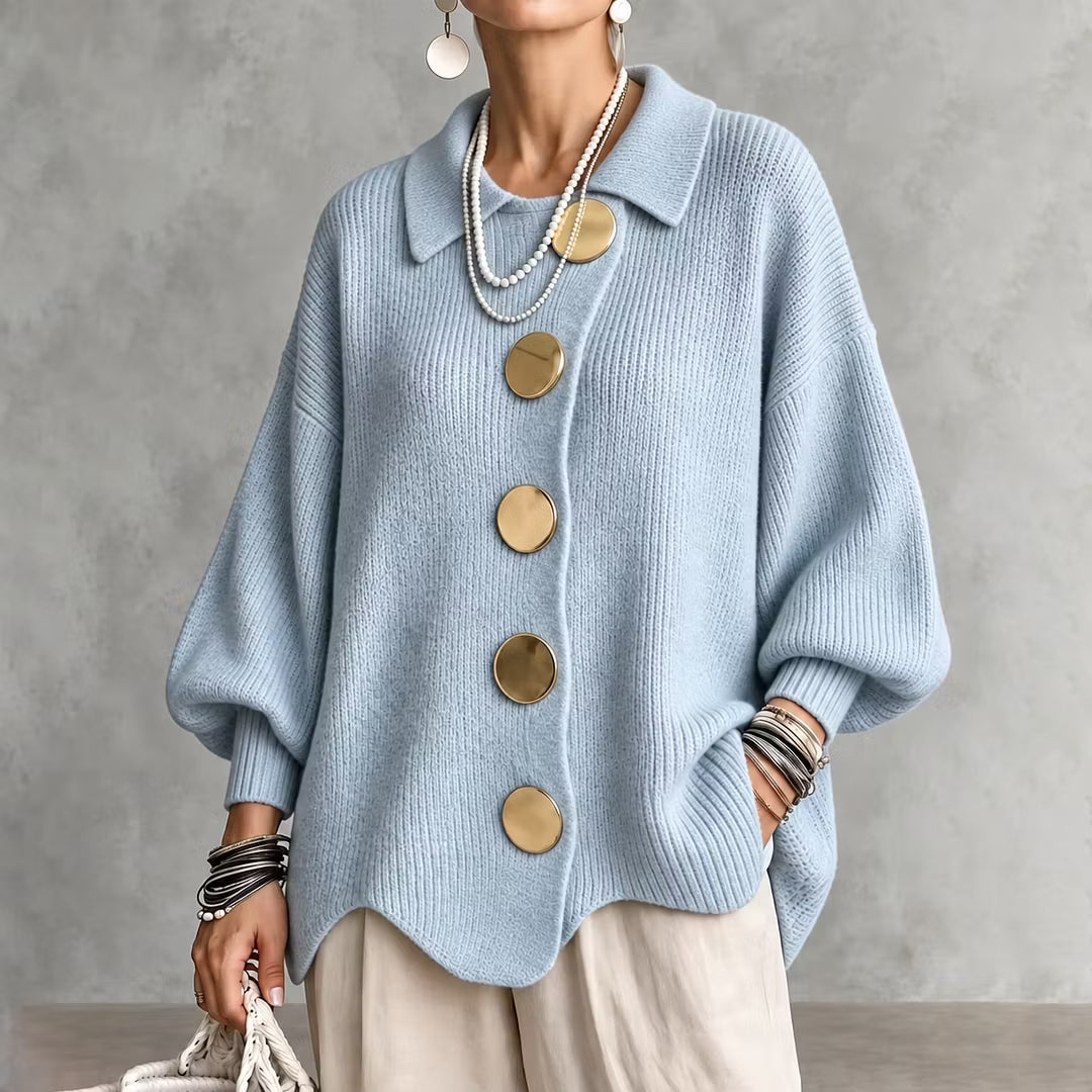 Cardigan maille femme col boutonné manches longues automne - Amalia