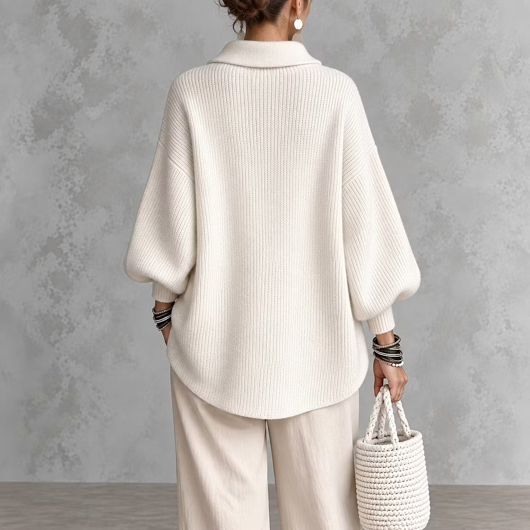 Cardigan maille femme col boutonné manches longues automne - Amalia