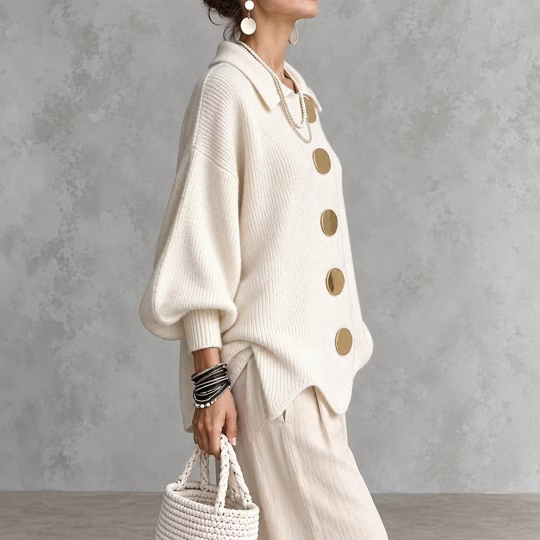 Cardigan maille femme col boutonné manches longues automne - Amalia