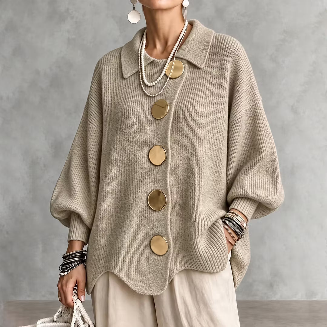 Cardigan maille femme col boutonné manches longues automne - Amalia