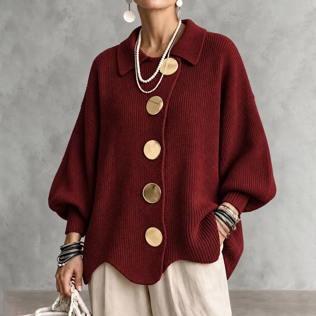 Cardigan maille femme col boutonné manches longues automne - Amalia