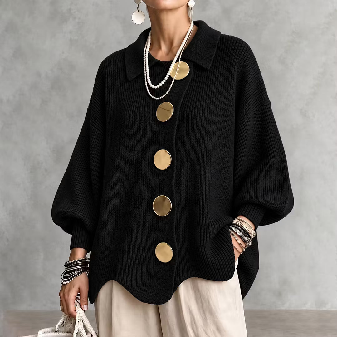 Cardigan maille femme col boutonné manches longues automne - Amalia