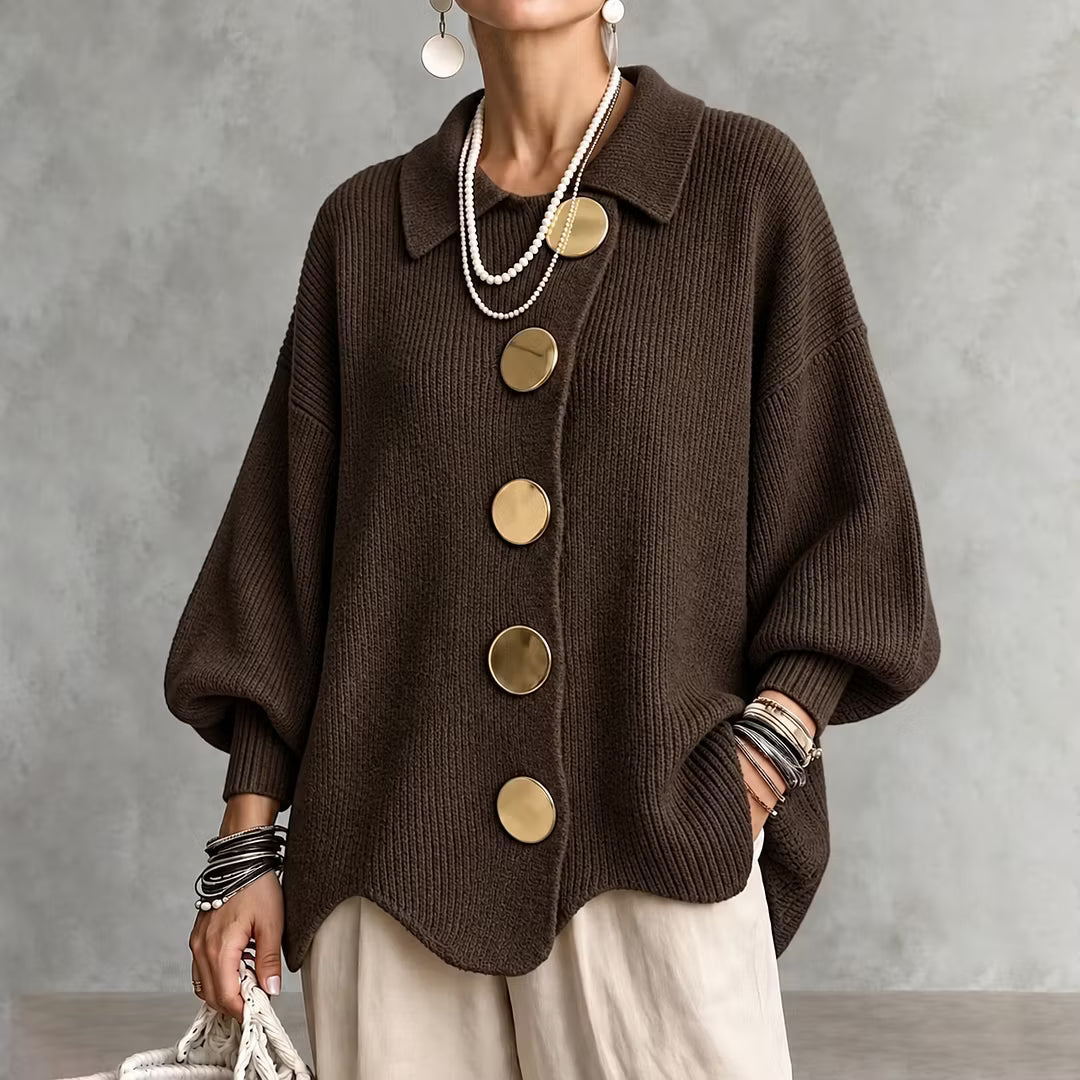 Cardigan maille femme col boutonné manches longues automne - Amalia