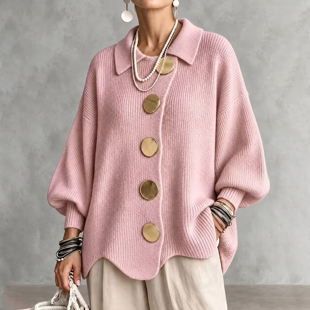 Cardigan maille femme col boutonné manches longues automne - Amalia
