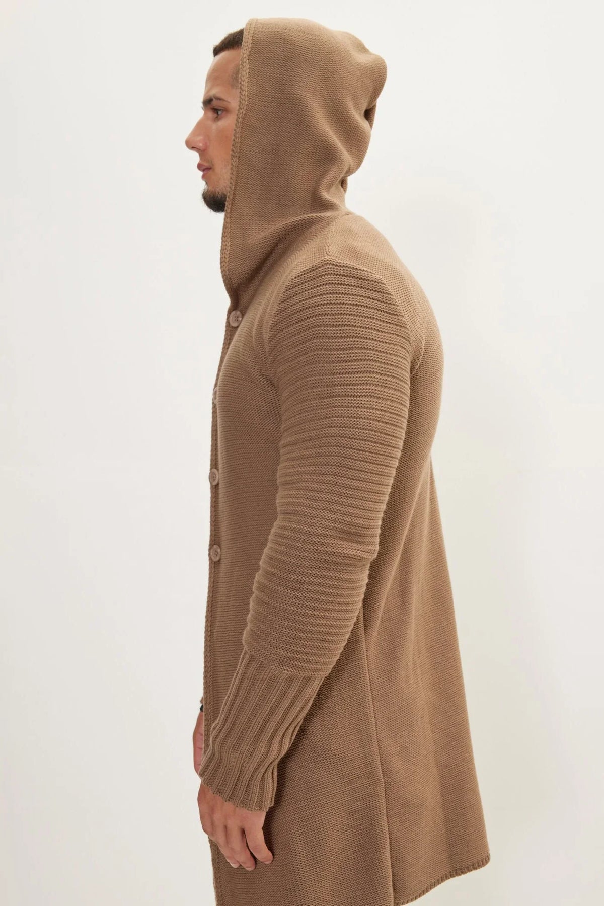 Cardigan long homme maille capuche boutons chaud hiver - Baptiste