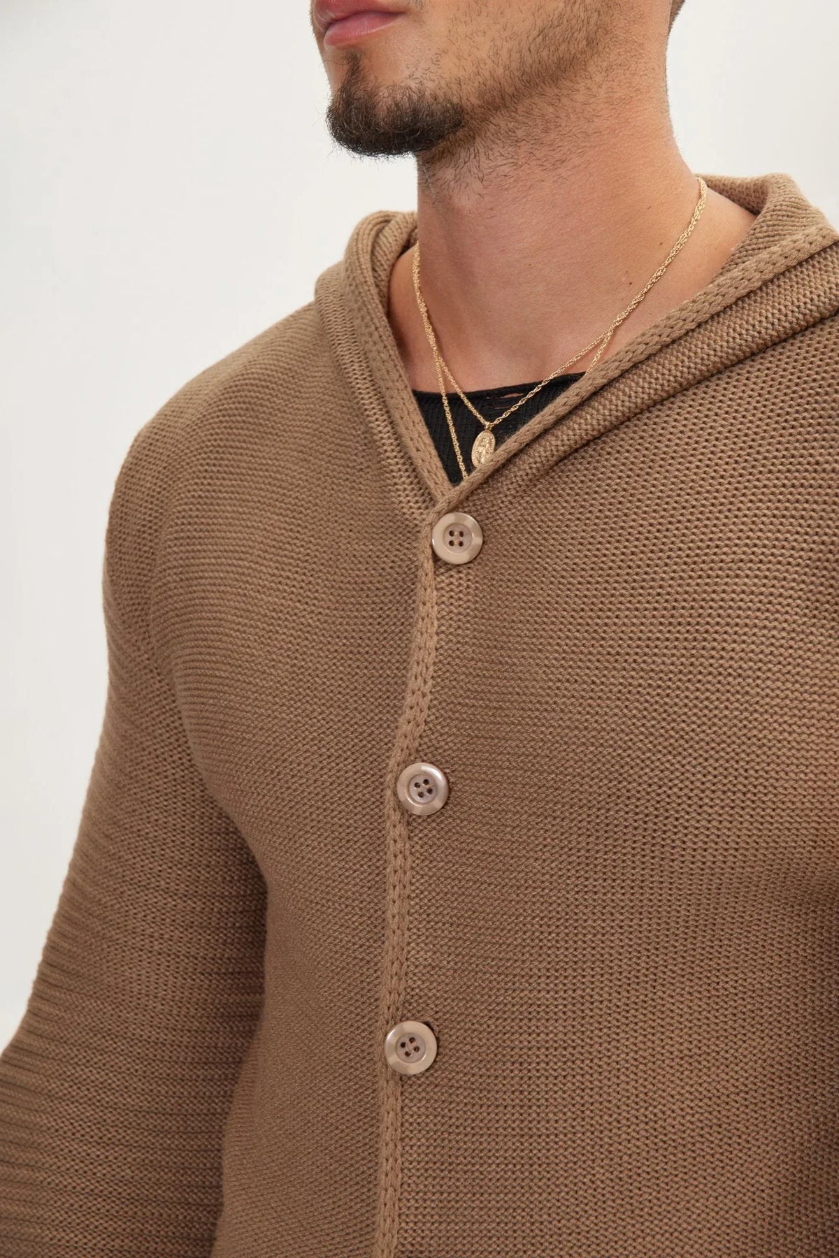 Cardigan long homme maille capuche boutons chaud hiver - Baptiste
