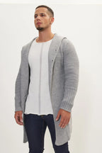 Cardigan long homme maille capuche boutons chaud hiver - Baptiste