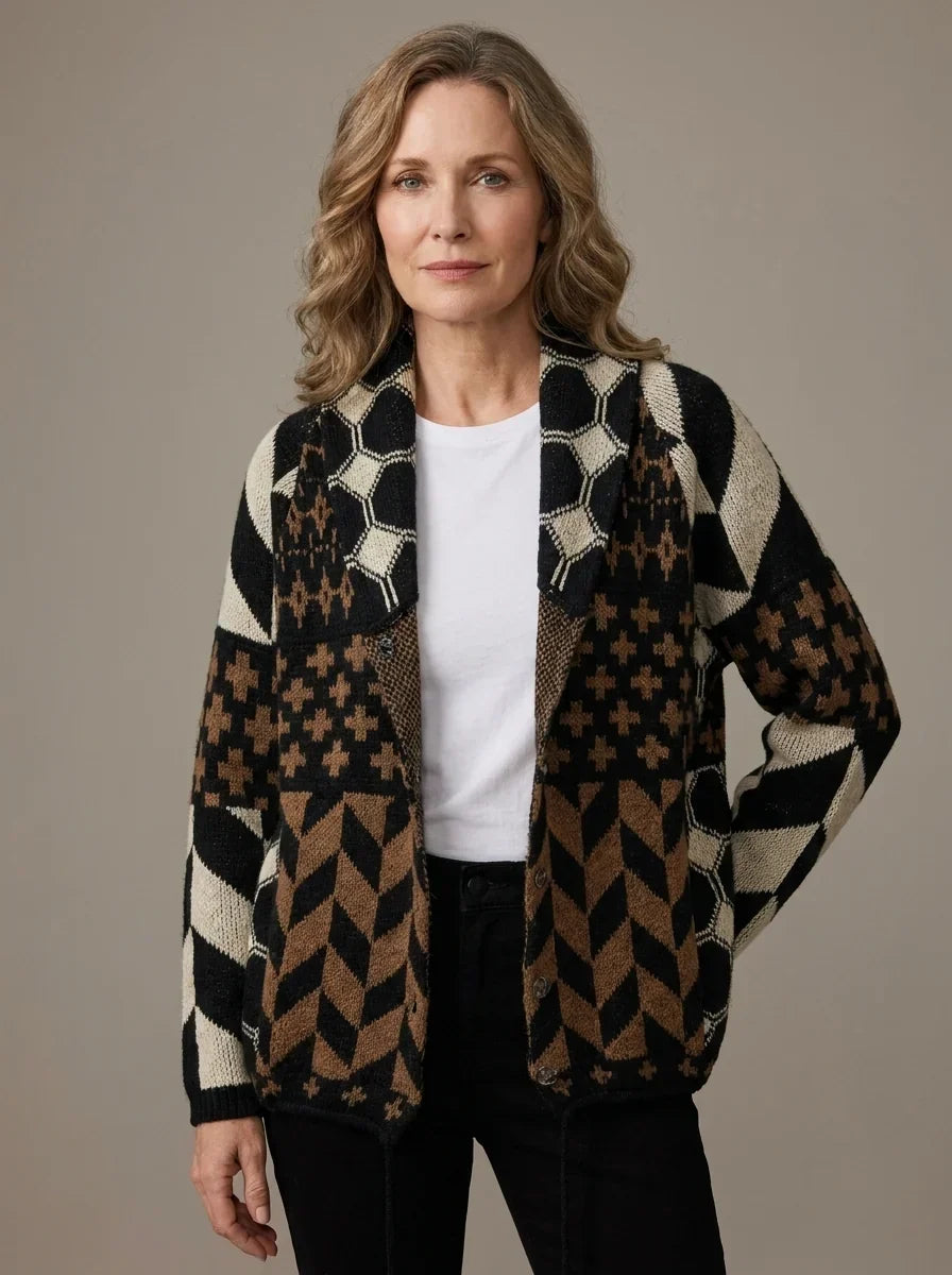 Cardigan long femme maille imprimée manches longues automne - Nyxie