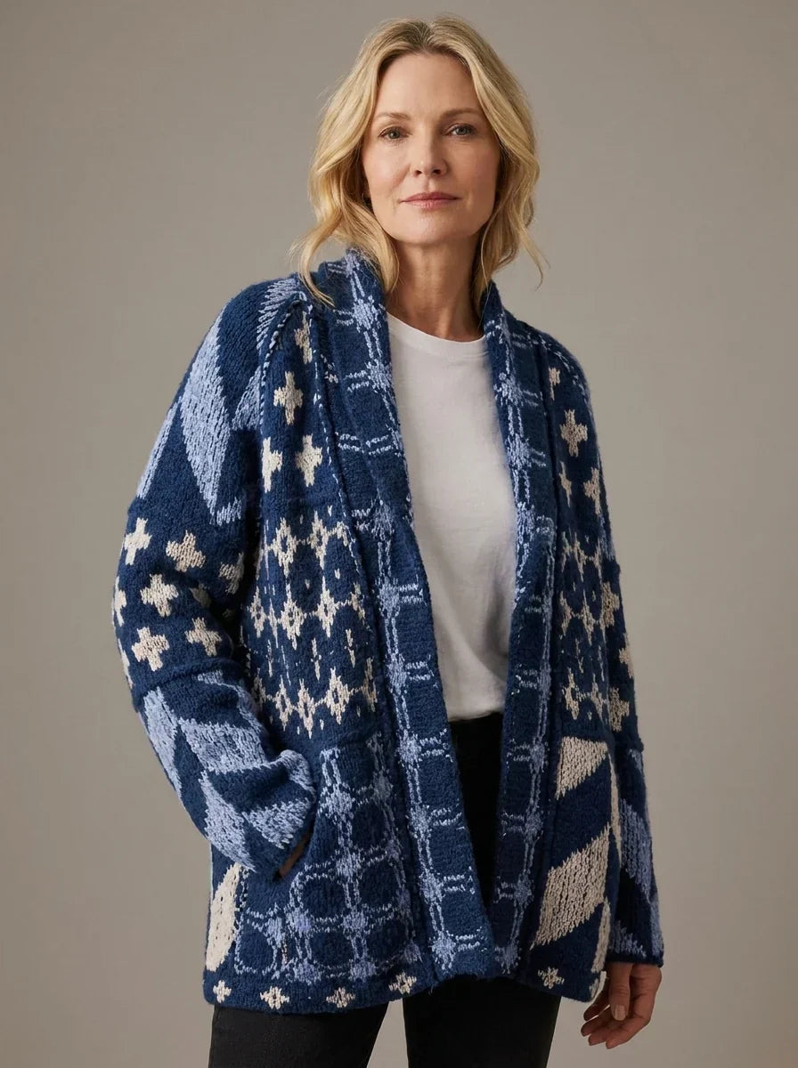 Cardigan long femme maille imprimée manches longues automne - Nyxie