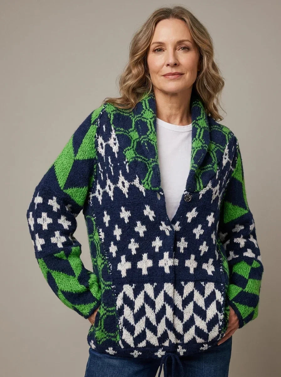 Cardigan long femme maille imprimée manches longues automne - Nyxie
