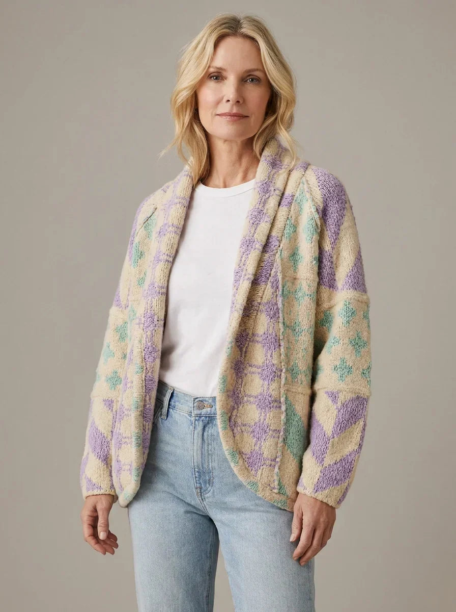 Cardigan long femme maille imprimée manches longues automne - Nyxie