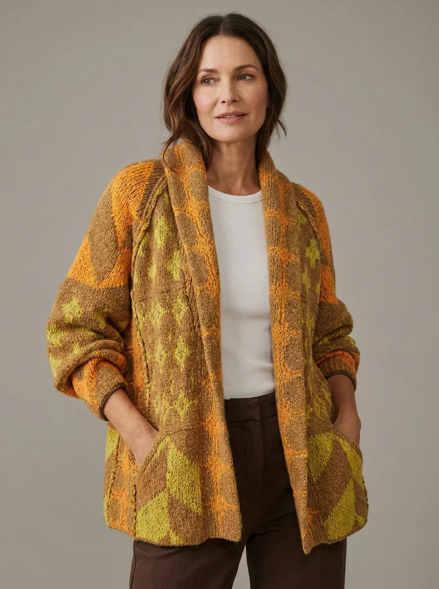 Cardigan long femme maille imprimée manches longues automne - Nyxie