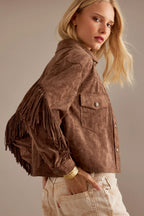 Blouson femme effet daim à franges western automne - Calista