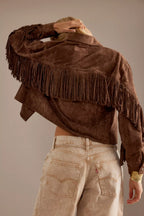 Blouson femme effet daim à franges western automne - Calista