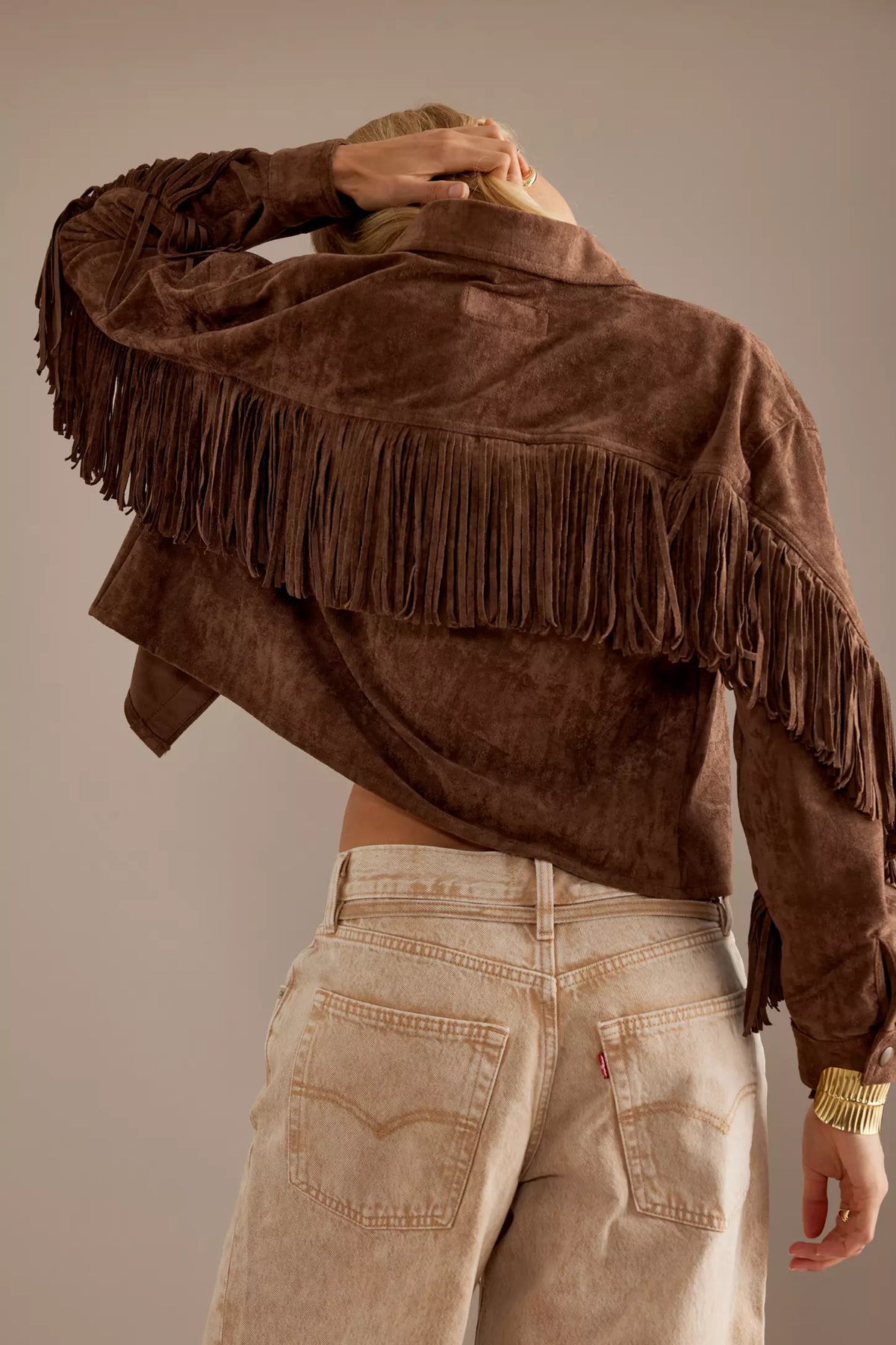 Blouson femme effet daim à franges western automne - Calista