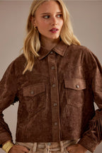 Blouson femme effet daim à franges western automne - Calista