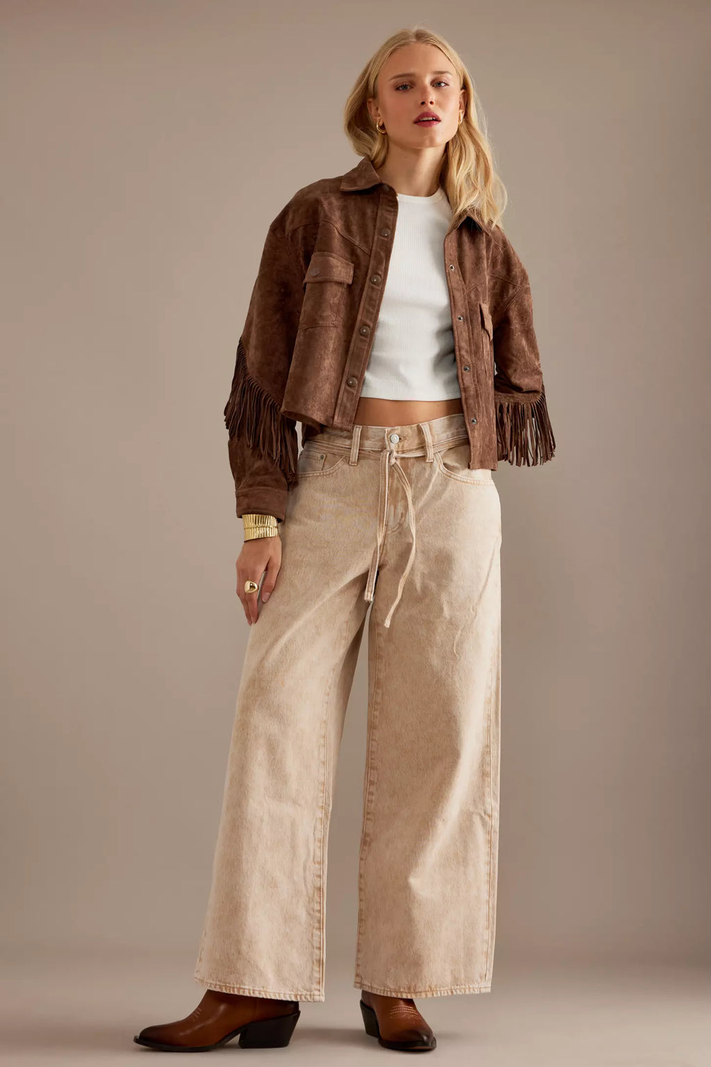 Blouson femme effet daim à franges western automne - Calista