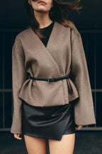 Veste courte femme ceinture décolleté V taille marquée - Irina