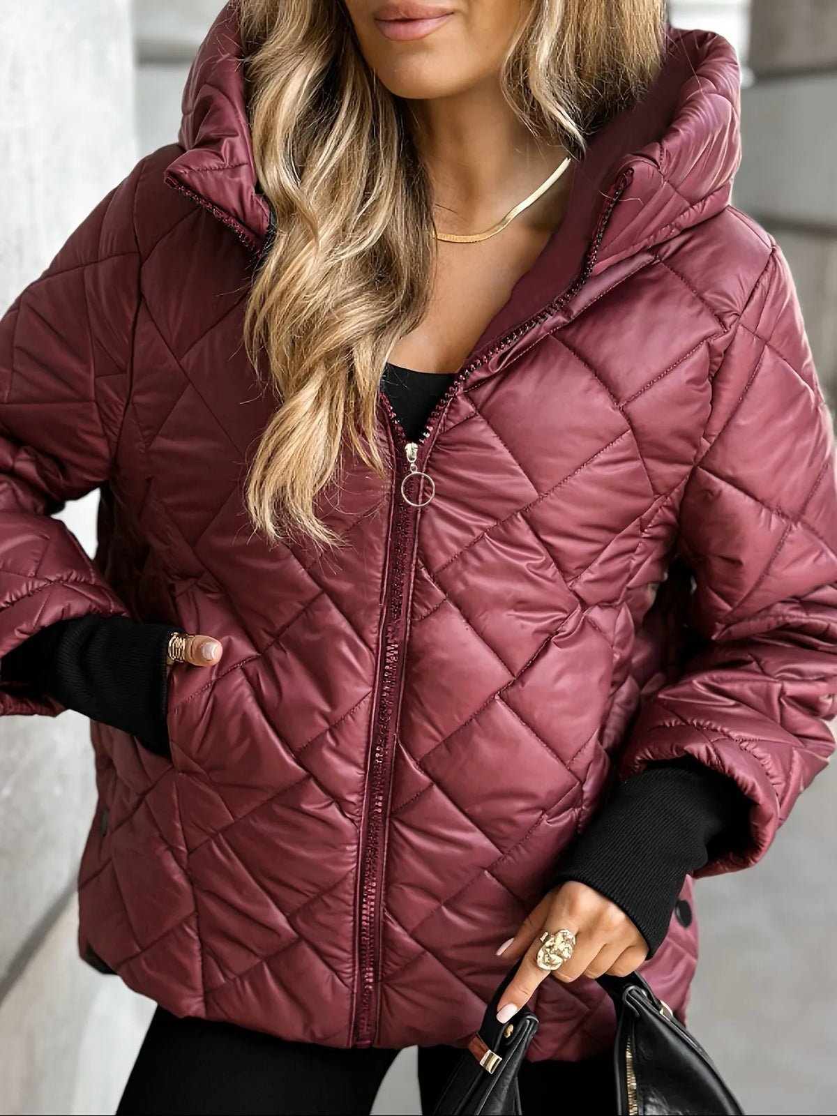 Veste matelassée femme capuche fermeture éclair chaude hiver - Elina
