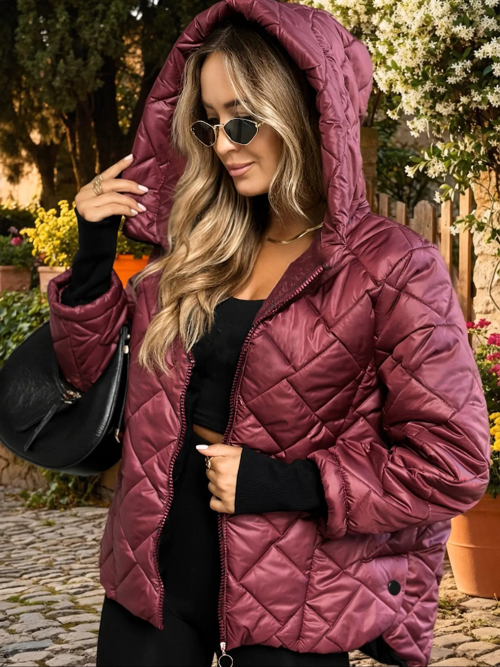 Veste matelassée femme capuche fermeture éclair chaude hiver - Elina