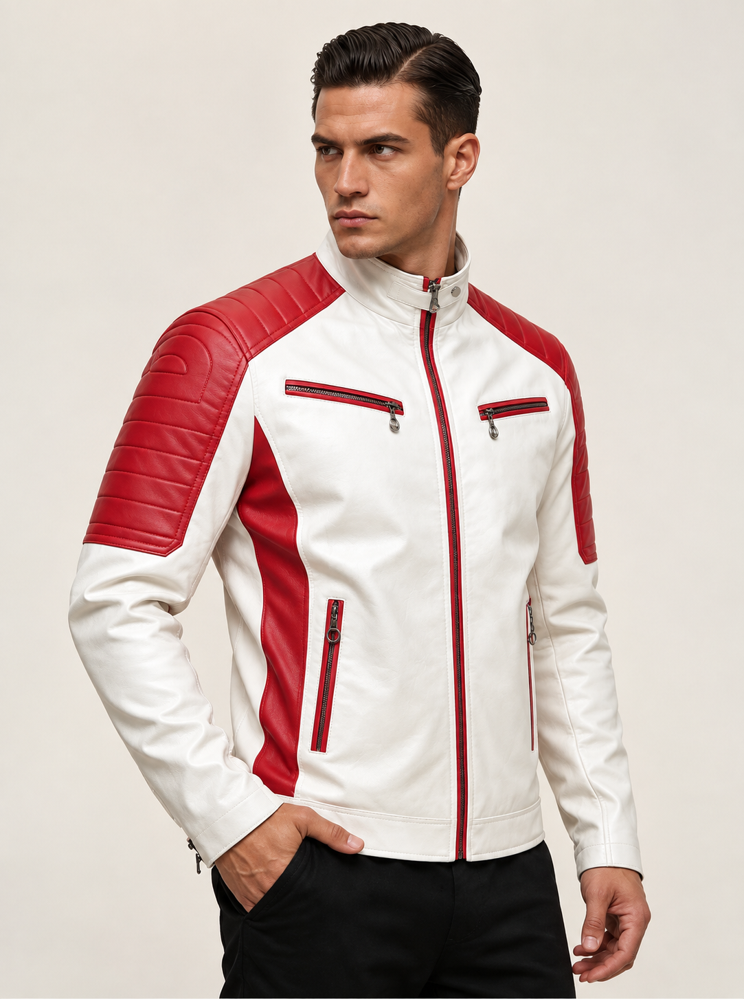 Veste motard homme bicolore fermeture éclair biker urbain - Theo