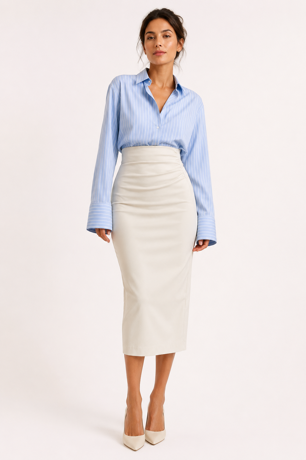 Jupe midi PU femme taille haute froncée chic moderne - Siglinde