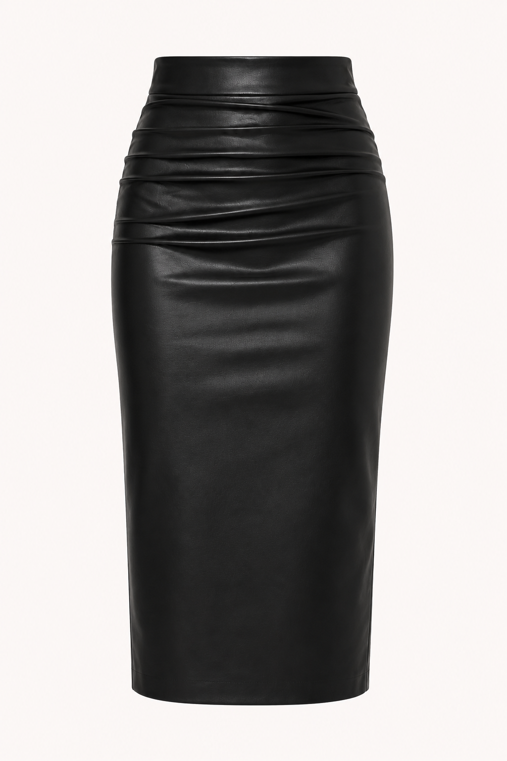 Jupe midi PU femme taille haute froncée chic moderne - Siglinde
