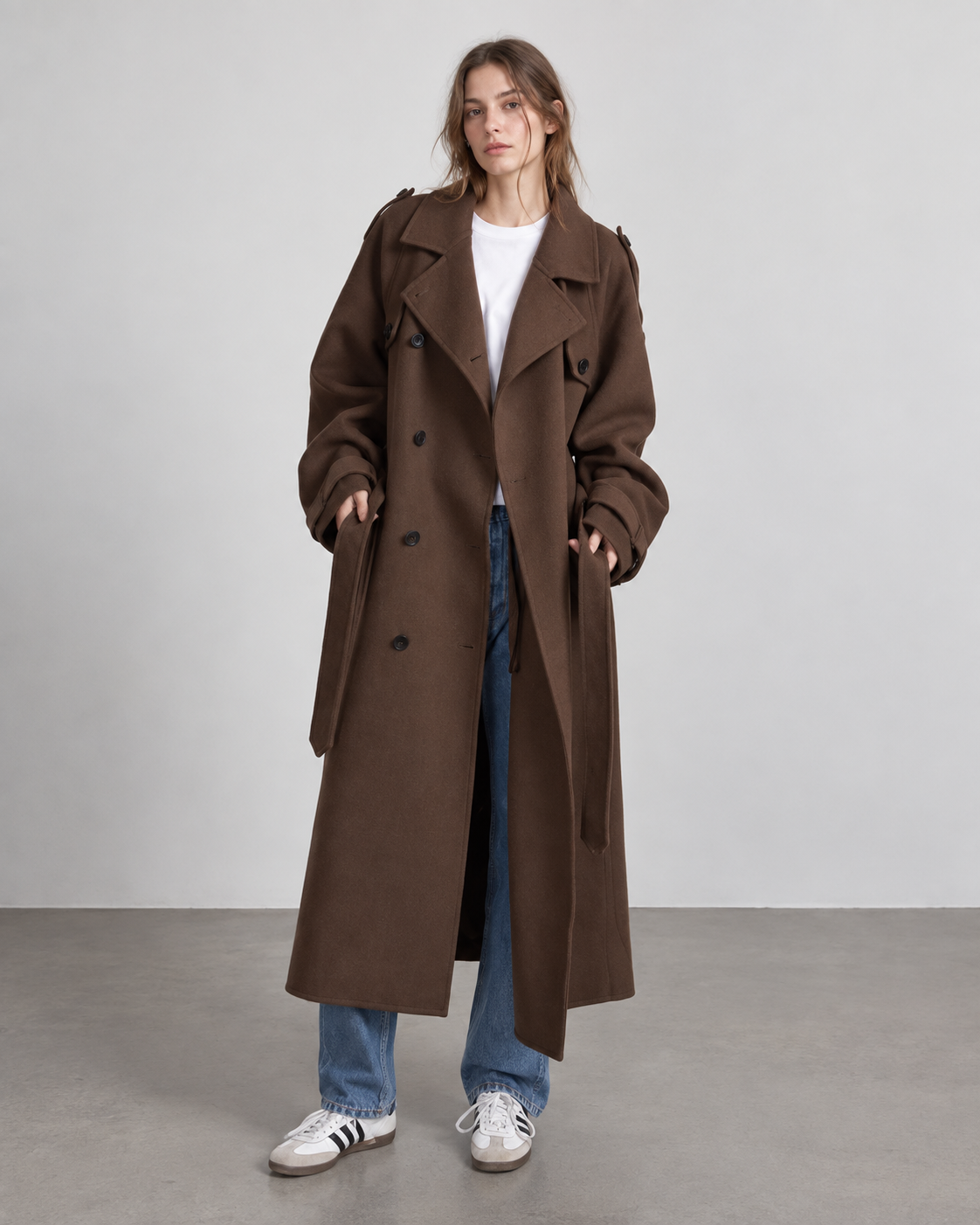 Abrigo largo mujer doble botonadura cinturón cobertura elegante otoño invierno - Apolline