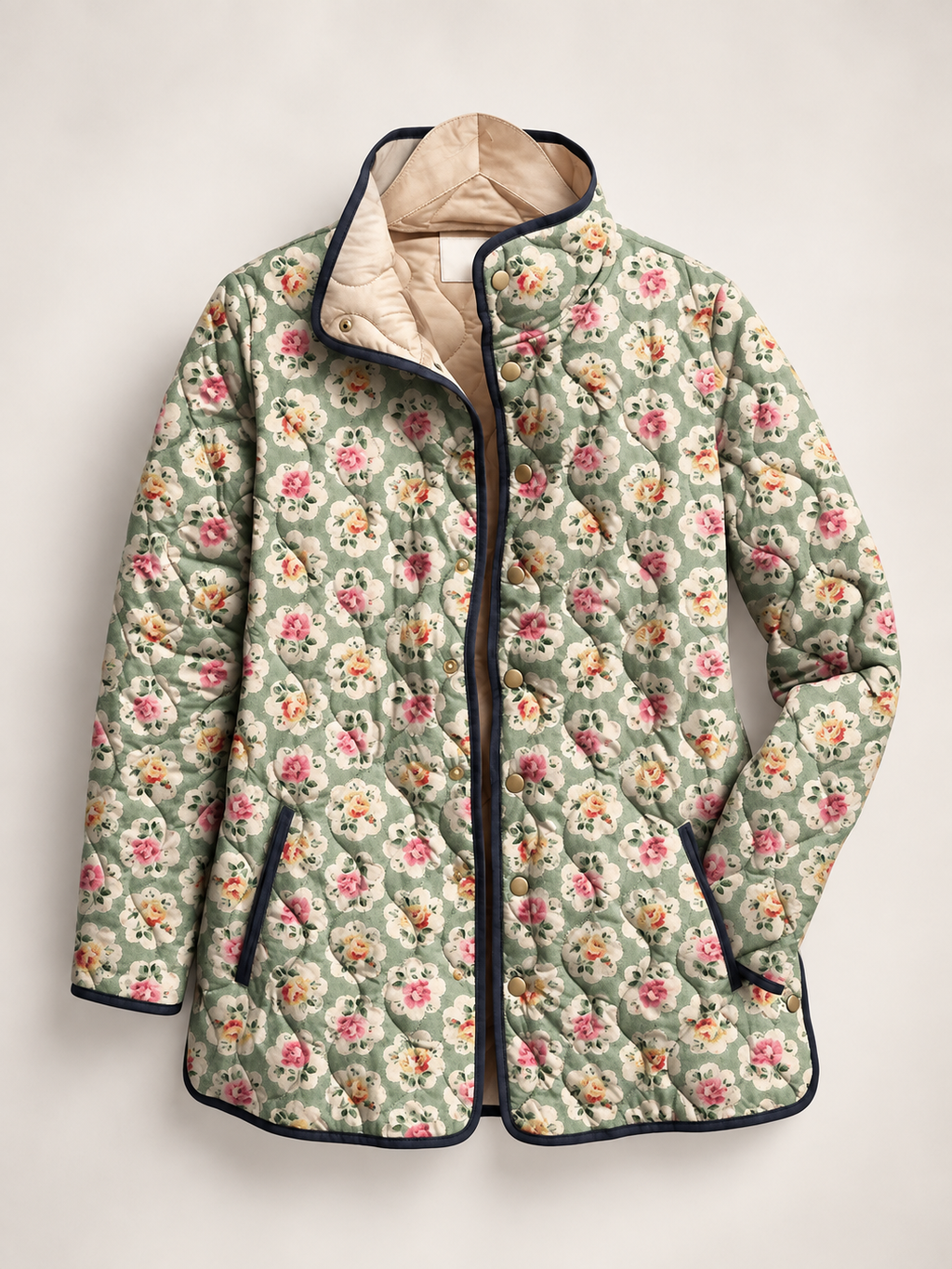 Veste matelassée femme imprimé floral bordures contrastées - Lainey