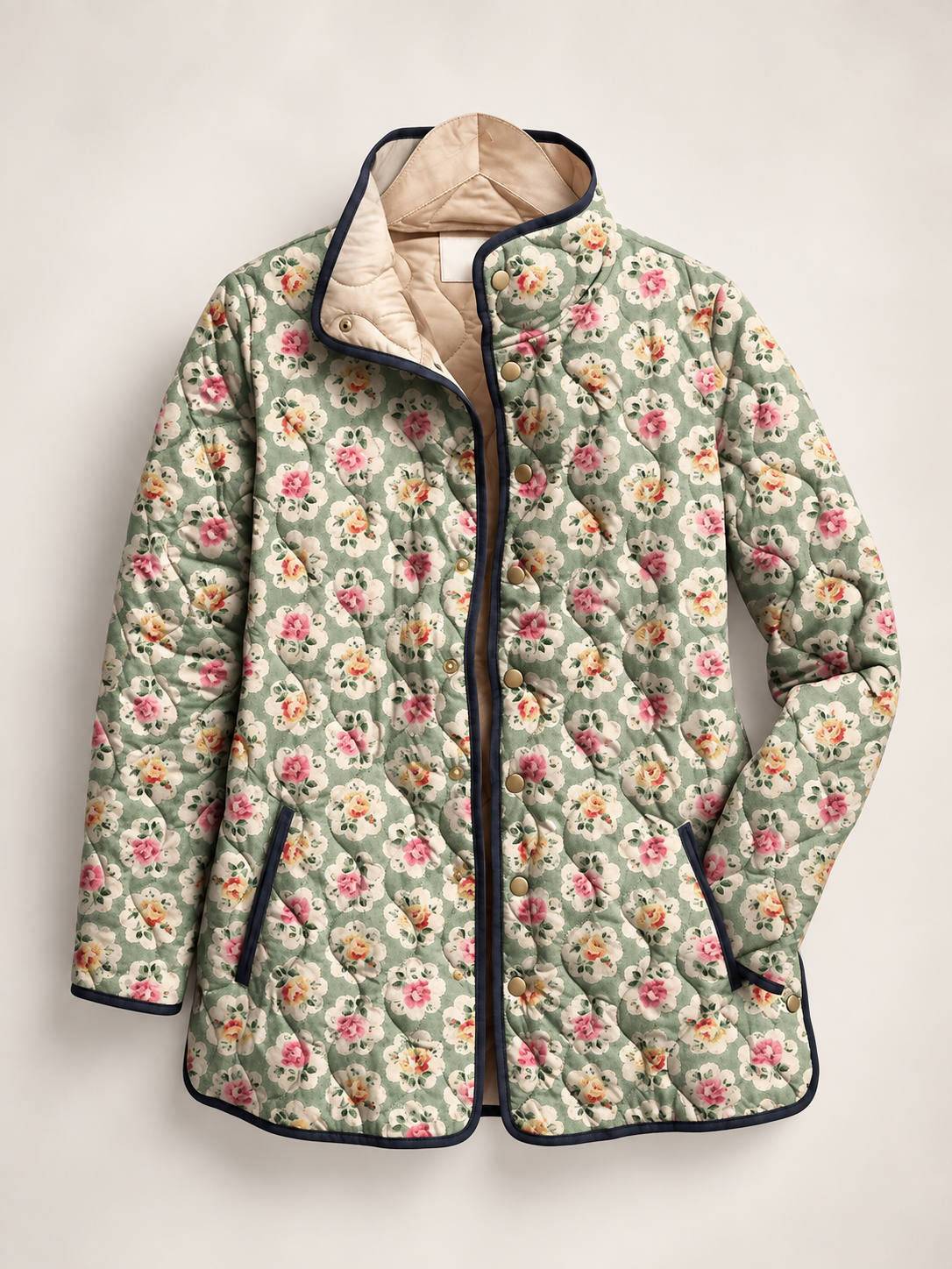 Veste matelassée femme imprimé floral bordures contrastées - Lainey