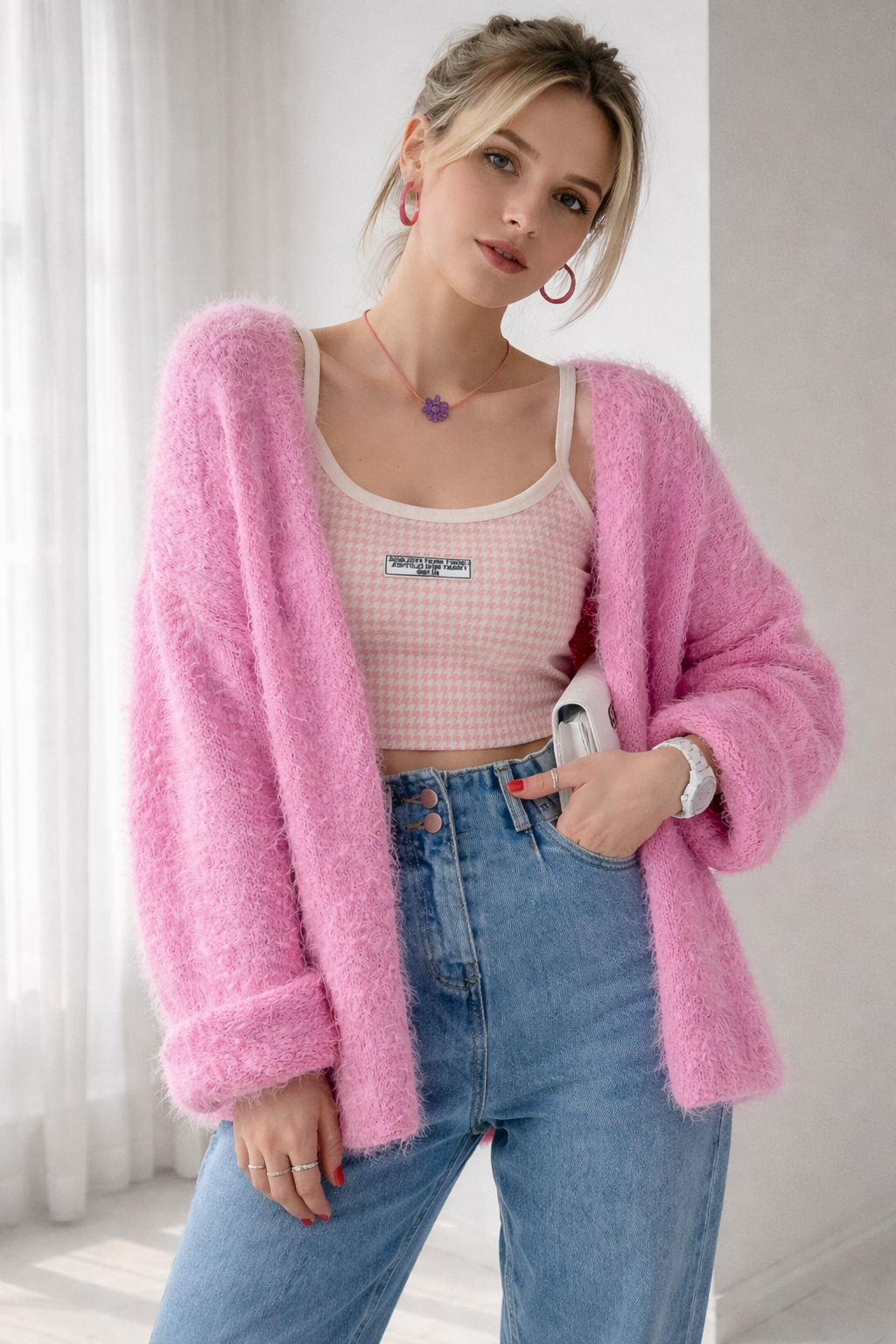 Cardigan in maille con col en v pour femme, drapé naturel et confort quotidien - Faelric