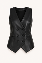 Gilet femme effet cuir à double boutonnage avec encolure en V - Elfriede