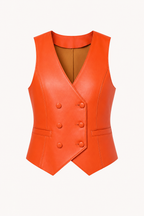 Gilet femme effet cuir à double boutonnage avec encolure en V - Elfriede