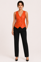 Gilet femme effet cuir à double boutonnage avec encolure en V - Elfriede