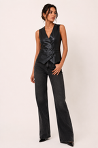 Gilet femme effet cuir à double boutonnage avec encolure en V - Elfriede