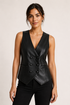 Gilet femme effet cuir à double boutonnage avec encolure en V - Elfriede