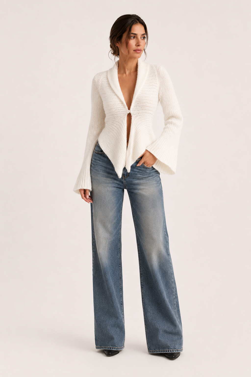 Cardigan en maille pour femme, col en V et manches évasées - Gundula