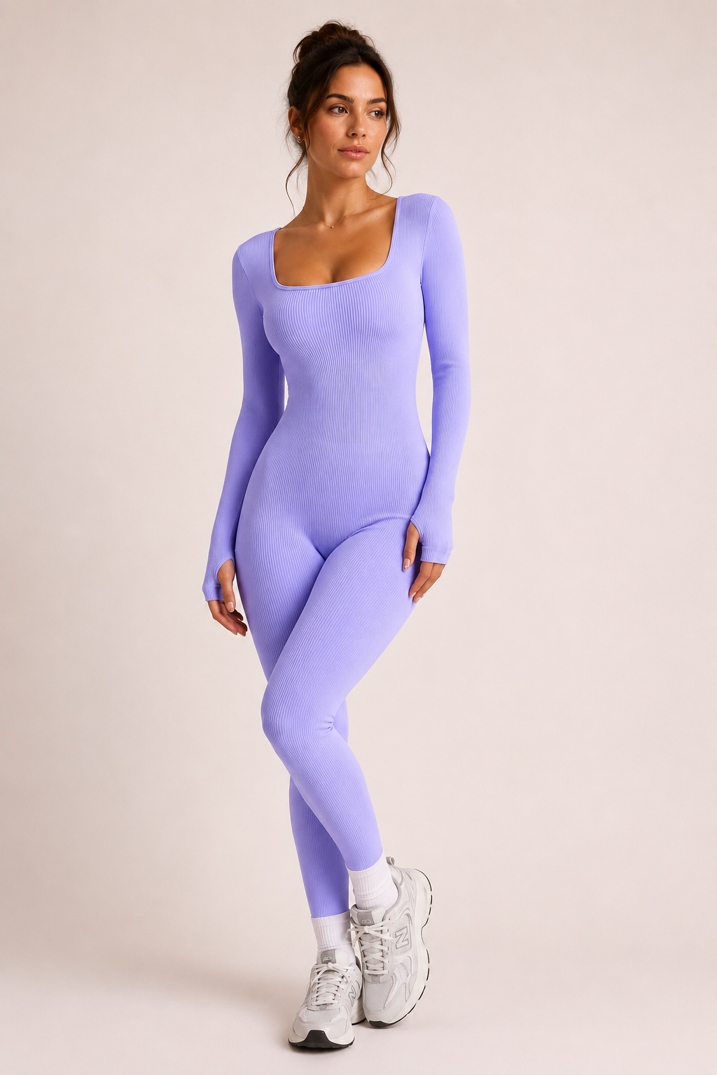 Combinaison longue pour femme, à rayures, encolure carrée, manches longues, coupe ajustée - Adelinde