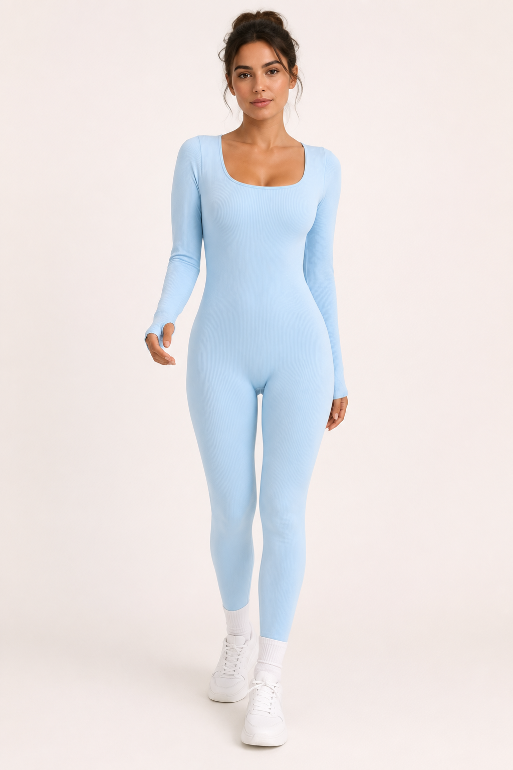 Combinaison longue pour femme, à rayures, encolure carrée, manches longues, coupe ajustée - Adelinde