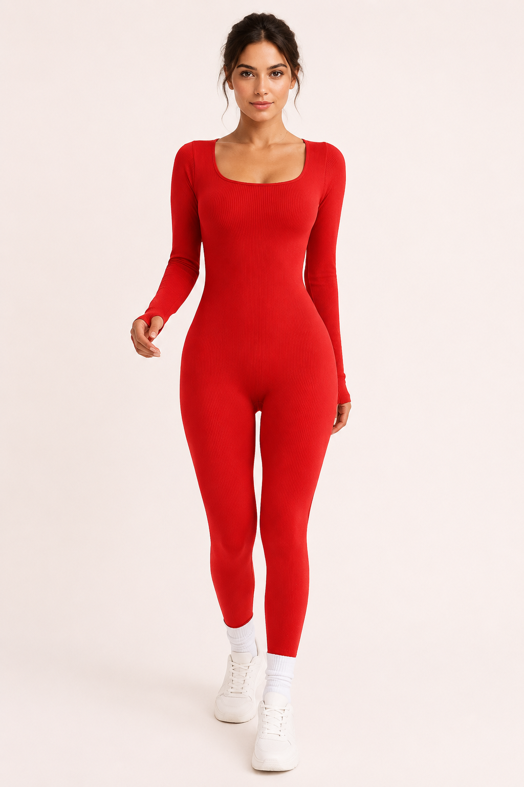 Combinaison longue pour femme, à rayures, encolure carrée, manches longues, coupe ajustée - Adelinde