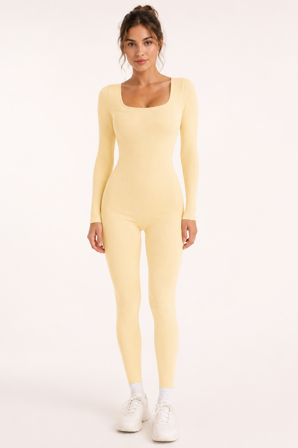 Combinaison longue pour femme, à rayures, encolure carrée, manches longues, coupe ajustée - Adelinde