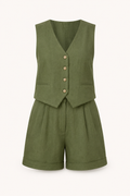 Ensemble gilet et short pour femme en lin et coton - Rita