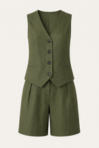 Ensemble gilet et short pour femme en lin et coton - Lotte