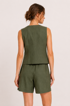 Ensemble gilet et short pour femme en lin et coton - Lotte
